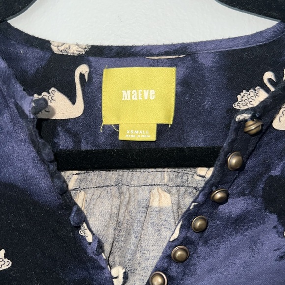 Anthropologie Bethesda Blue Top By Maeve Swan Print Brushed Cotton Size XS - Picture 3 of 7